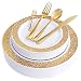 WDF 150PCS Gold Plastic Plates with Disposable Plastic Silverware,Lace Design Plastic Tableware sets include 25 Dinner Plates,25 Salad Plates,25 Forks, 25 Knives, 25 Spoons/Bonus 25 Mini Forks primary