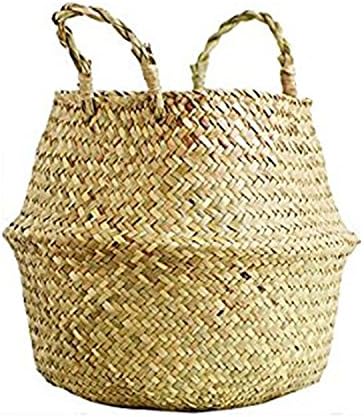 SAVORLIVING Woven Basket Multipurpose Seagrass Belly Basket Storage Basket with Handles for Storage, Laundry, Picnic, Plant Pot Cover, and Beach Bag (XL)