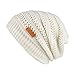 OMECHY Slouchy Beanie Hats Unisex Daily Knit Skull Cap Winter Warm Fleece Soft Baggy Hat Ski Cap, White