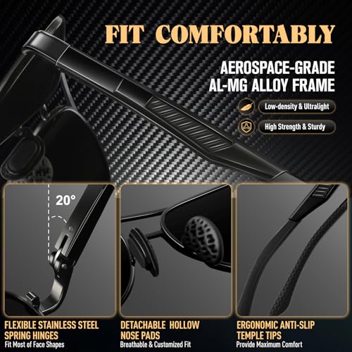 CGID Men's Aviator Sunglasses Polarised Aviator Mirrored Women's Metal Frame UV400 Protection