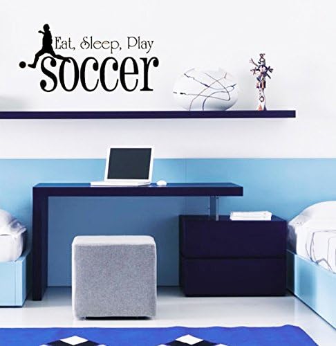 Homemay PVC Wall Stickers English Soccer eat sleep soccer children's room home decor can be removedWallpaper27.9cm x58.4cm-Light Green