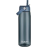 OLDLEY 32 oz Water Bottle with Straw, Leakproof Sports Water Bottle with Carry Strap, BPA-Free Large Water Bottles for Home,Travel, School, Outdoors, Gym, Tritan, Ink Blue