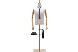 JUERAORI Male Mannequin Torso Body, Male Dress Form with Flexible Solid Wood Arm, 47.24"-76.77" Height Adjustable Men Manikin with Detachable Shoe Holder Pants Rack for Clothing Suit Display