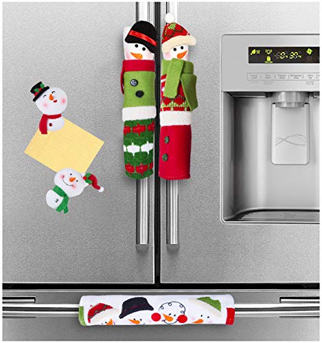 Korlon 5 Pack Christmas Refrigerator Handle Covers Set, Indoor Christmas Kitchen Decorations Snowman Appliance Door Covers with 2 Snowman Refrigerator Magnets