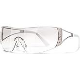 DQbhzh Y2K Sunglasses for Women Men Oversized Wrap Around Rimless Futuristic 2000s Sun Glasses Rave Party Cool Shield Shades