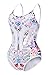 EVALESS Womens Sexy Halter Printed Strappy Cutout One Piece Swimsuit White Medium