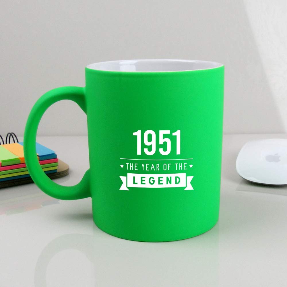 eBuyGB Seventieth Gift for Dad Engraved Neon Green Coffee Mug-1951 Year of The Legend Design-70th Birthday, Men-310ml Tea Cup, Ceramic