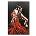 Everfun Dancer Girl Modern Canvas Wall Art Hand Painted Abstract Red Skirt People Oil Painting Flamenco Contemporary Dancing Dress Artwork Framed Ready to Hang