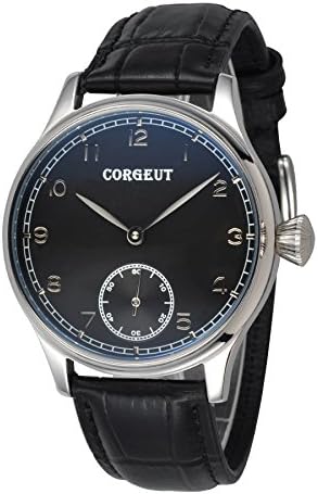 Corgeut 44mm Wristwatches PVD Case Black Dial Leather Hand Winding 6498 Men's Watch CM2002PBB