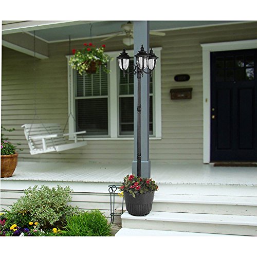 Sun-Ray 312010 Hannah 3-Head Solar LED Lamp Post & Planter, Dual Amber/White Light Switch, Batteries Included, 7', Black - Thumbnail 4