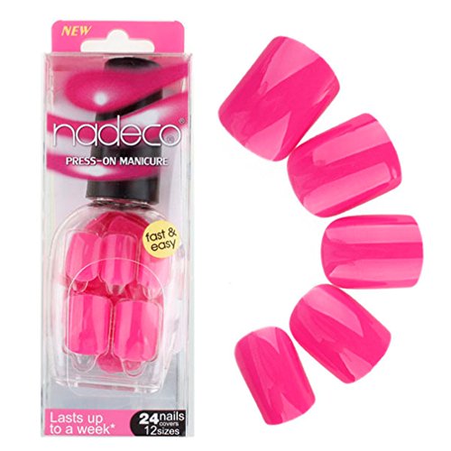 Elite99 Color False Nails Tips Press On Manicure Fashion Design Short Length No Need Glue Hot Pink