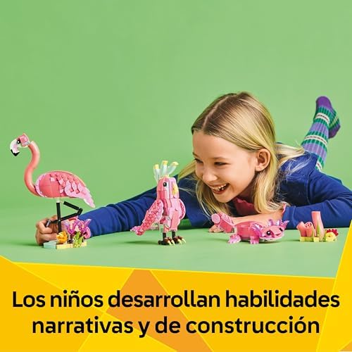 Creator 3 en 1 Fauna Salvaje: Flamenco Rosa de Juguete - Transformable en Cacatúa o Ajolote - Juego con Figuras Articuladas de Animales - Regalo de Cumpleaños para Niñas y Niños de 8+ Años 31170