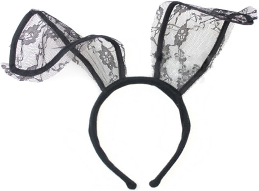 She's Shining Women Sexy Lace Bunny Rabbit Ears Headband Fancy Dress Costume Party Cosplay Hair Accessories - Black - Image 4