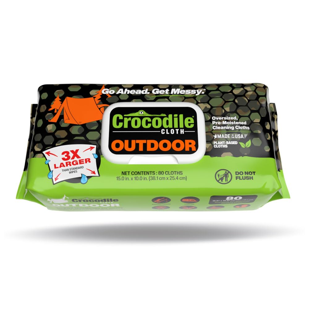 Crocodile Cloth Outdoor Cleaning Wipes – 80 Count Plant-Based Cloths (15