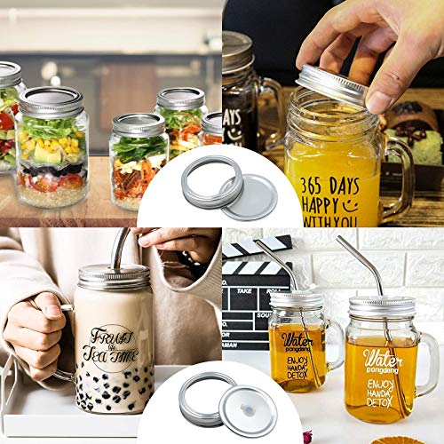 24Pcs Canning Lids, Regular Mouth Mason Jars Lids Holes/Without Hole Lids, Reusable Leak Proof Split-Type Lids with Rings for Mason Jar, Ball Jar, Canning Jars, Drinking Jars, Silver 70mm