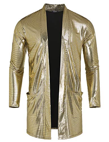 Men Sequin Vest Costumes - COOFANDY Mens Shiny Sequin Cape Hip Hop Wrap Long Sleeves Vest Cloak