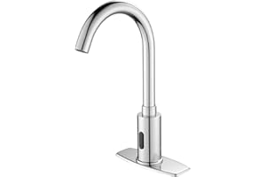 AOLIHAN Touchless Bathroom and Kitchen Sink Faucet Commercial Public Automatic Motion Sensor Faucet with Deck Plate and Temperature Mixer,Battery or Plug-in Powered,1 Hole or 3 Hole,Chrome