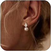 Pearl Earrings for Women Trendy,Gold Pearl Drop Earring Dainty 14K Gold Plated CZ Drop Stud Earrings for Women Unique Hypoallergenic Bridal Flower Dangle Earring Bridesmaid Wedding Jewelry