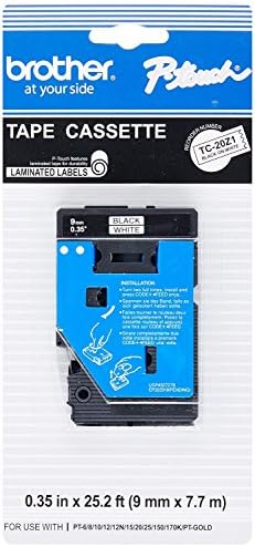 3/8" (9mm) Black on White P-touch TC Tape for Brother PT-15, PT15 Label Maker