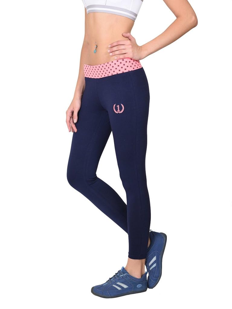 onesport women's cotton spandex jersey navy + pink tights(onsp6np-p)