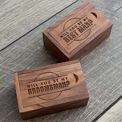 Best Man Gold Cufflinks Proposal Gift - Will You Be My BEST MAN? Proposal Gift Box with Walnut Wood Cuff Links - Wedding Favor Party Gift