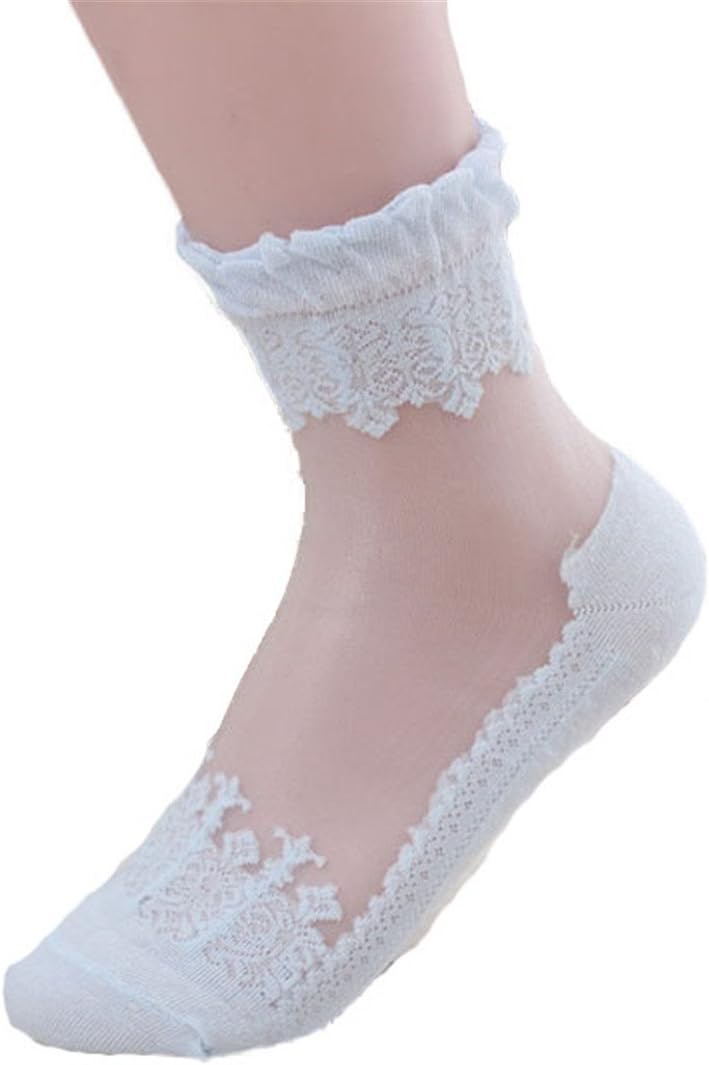 HENGSONG 2 Pairs Women's Vintage Summer Transparent Crystal Lace Flower Elastic Short Socks