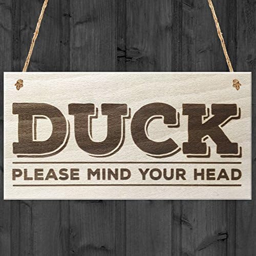 Duck Please Mind Your Head Novelty Door Sign Wooden Hanging Plaque Low Beam Sign Gift