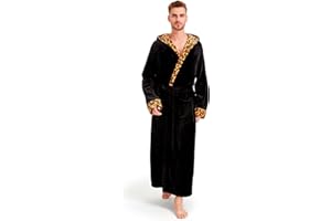 FG FEAYIGUDIM Mens Plush Plaid Hooded Robe, Full Length Fleece Big and Tall Bathrobe with Hood