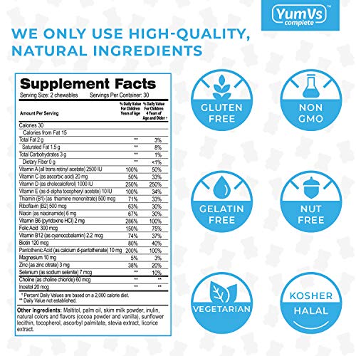 YumVs Sugar Free MultiVitamin Chewables for Kids, Milk Chocolate Flavor