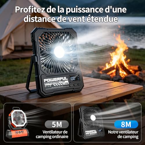 yAyusi 20000mAh Rechargeable Camping Fan, 27cm Ultra Slim Portable Tent Fan with Remote Control, Up to 82 Hours Battery Life, Outdoor and Bedroom Use
