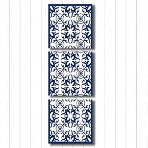 Canvas Wall Art Blue Flowers Pattern Painting Artwork for Home Prints Framed - 12"x12"x3 Panels