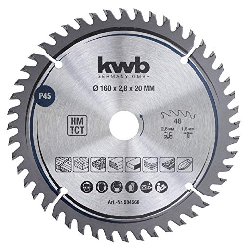 kwb Kreissägeblatt 160 x 20 mm, sehr feiner Schnitt, Sägeblatt geeignet für Arbeitsplatten, Holz und beschichtete Platten