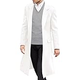 SOMTHRON Men's Casual Trench Coat Slim Fit Notched Collar Long Jacket Overcoat Single Breasted Pea Coat wih Pockets
