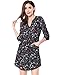 Allegra K Women's Button Down Floral Print V Neck 3/4 Sleeves Vintage Shirt Dress Large Dark Blue Long Sleeves