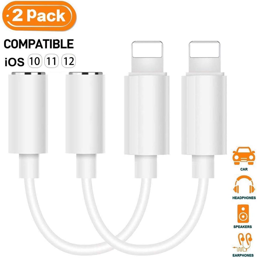 Apple Lightning to 3.5mm Headphone Jack Adapter for iPhone [2 PACK], iPhone Headphones Adaptor Cables Splitter iPhone Dongle for Music Compatible with iPhone 7/7Plus/8/8Plus /X/XS Max for All iOS