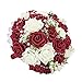 Febou Wedding Bridal Bouquet, Wedding Bride Bouquet, Wedding Holding Bouquet with Artificial Roses Lace Pearl Ribbon, Perfect for Wedding, Church, Party and Home Decor(Heart Pearl, White+Dark Red)