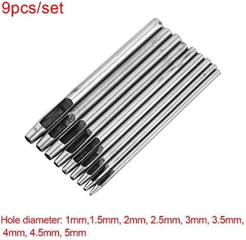 9PCS/Set Metal Leather Tool Leather Hole Punches Snap Fastener Installation Kit Hollow Puncher Belt Punch 1mm-5mm
