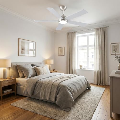 AUTODAY Ceiling Fan with Led Light, 24W Dimmable, Silent DC Motor 35W, 132Cm, Plywood Blades, Memory Remote Control, 6 Speed, White