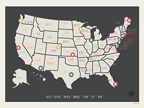 United States of America Travel Map Poster, USA Travel Map, Customized USA Map with Capitals, Perfect Gift For Those Who Love Travel, USA Travel Poster, USA, 24x18 Inches, Children's USA Wall Map