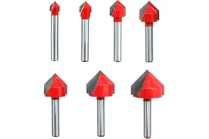 Saipor 7pcs 1/4-Inch Shank 90 Degree V Groove Router Bit CNC Engraving Router Bit Carbide Tipped V Grooving Bit Woodworking M