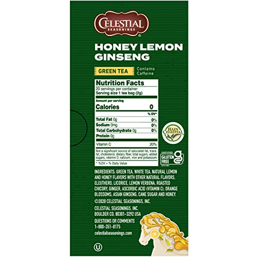 Celestial Seasonings Green Tea, Honey Lemon Ginseng, Contains Caffeine
