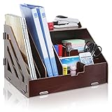 All-in-One Brown Wood Desktop Office Supplies Organizer / Magazine & Document Folder Rack - MyGift