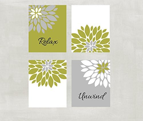 Relax and Unwind Floral Wall Art Set of 4 5x7 or 8x10 Unframed Prints