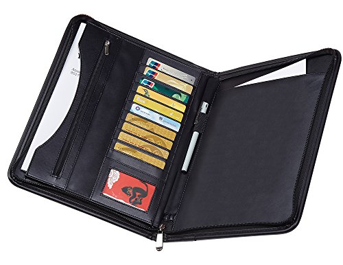 Business Portfolio Padfolio Binder Premium PU Leather Professional Padfolio, Interview Resume Portfolio Binder with Secure Zippered Closure IPad/Tablet Sleeve - Notepad & Business Card Holder