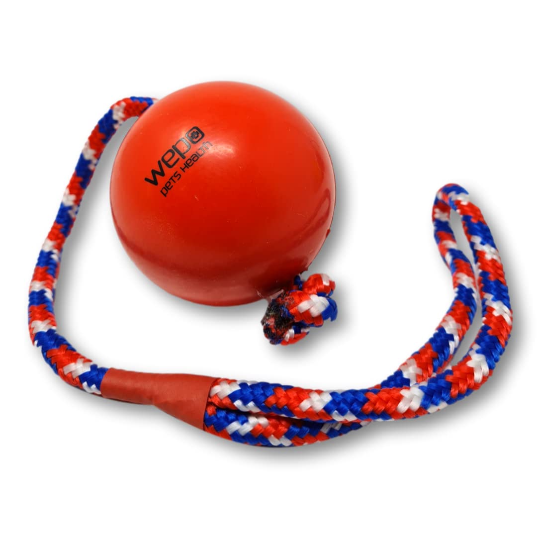 Wepo dog toy - Robust sling ball - Throwing ball made of natural rubber with rope - Ideal for large dogs - Strong material for spinning and tearing - Weight: 200 g