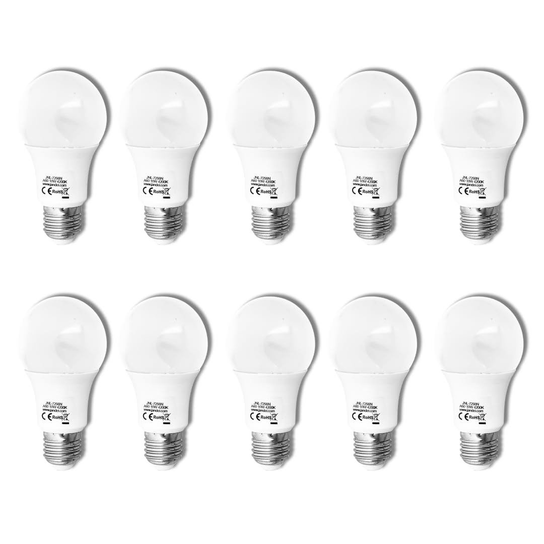 JANDEI E27 Screw LED Bulbs Neutral White 4000K, 68W Equivalent, 10W Edison Screw ES, LED Light Bulb, 900 Lumen, Energy Saving E27 Bulbs for Lamp, Non-Dimmable, Pack of 10