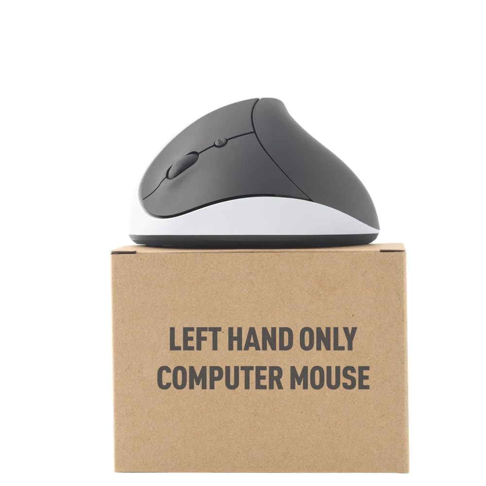 Photo 1 of Urby Left Handed Mouse Wireless, Ergonomic, Vertical. Also As Left Handed Gaming Mouse. Compatible with Windows/macOS/iPadOS, Laptop, PC. [Battery Included] (White)