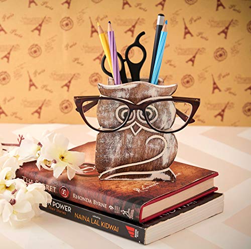 Christmas Birthday Gifts Owl Design Rustic Wood Pencil Holder Pen Cup Spectacle Eyeglasses Holder Desk Caddy Organizer Office Supplies Accessories Gift Ideas Office Coworkers - Thumbnail 6