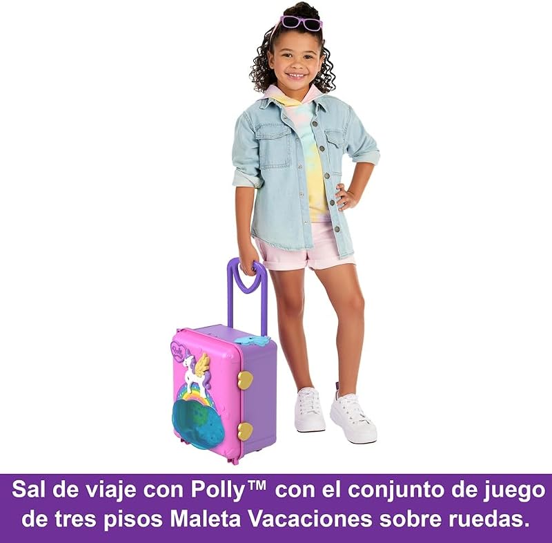 Polly Pocket Holiday Mala sobre Rodas Baú com bonecas e acessórios, brinquedo +4 anos (Mattel HKV43)