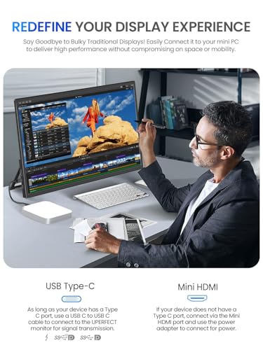 UPERFECT 21.5 Inch 120Hz QLED Touchscreen Portable Gaming Monitor 125% sRGB 2000:1 Contrast 1080P Large Display with 180° Integrated Mount USB-C HDMI for Laptop/PC/Game Console, VESA Compatible